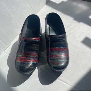 Dansko Black Multicolor Striped Clogs